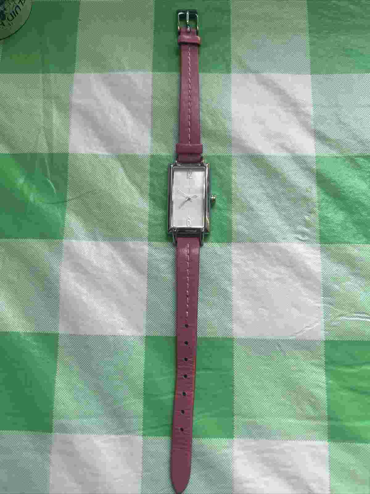 TokyoBay Silver Tone Pink Band Women’s Tank Quartz Watch