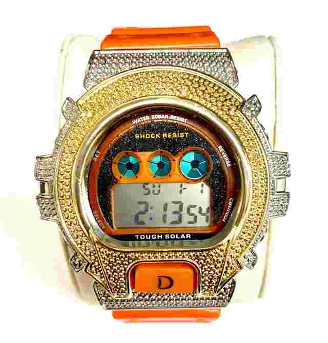 King Master Unisex Silver-Gold Case Orange Rubber Strap Watch