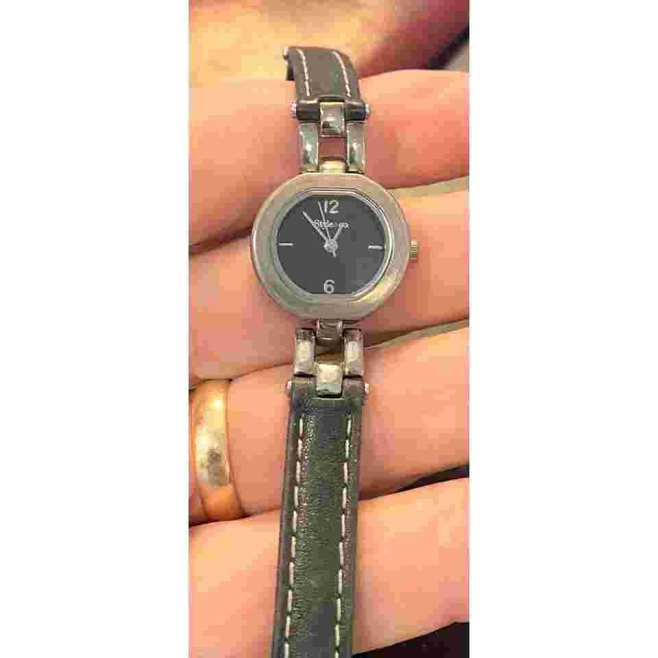 Women's 23mm Style&Co Watch, Metal Tone with Black Face and Leather Band