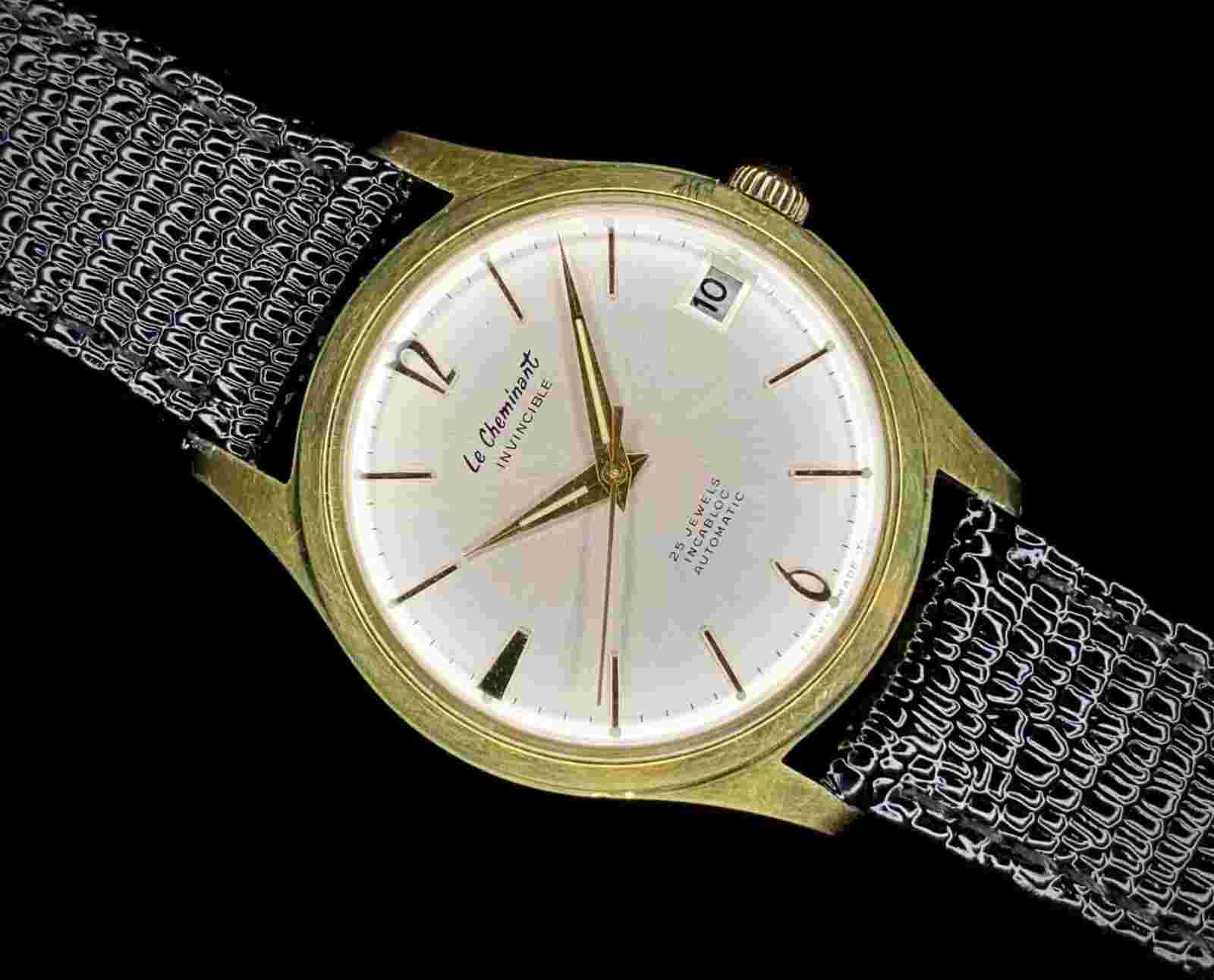 1960s Le Cheminant Invincible gold plated automatic date watch, Felsa 4700N
