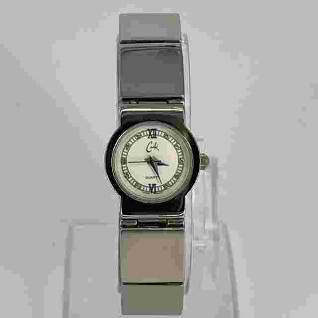 Caché Women's Watch Silver Tone Block Style Band White Dial NEW BATTERY RUNS!