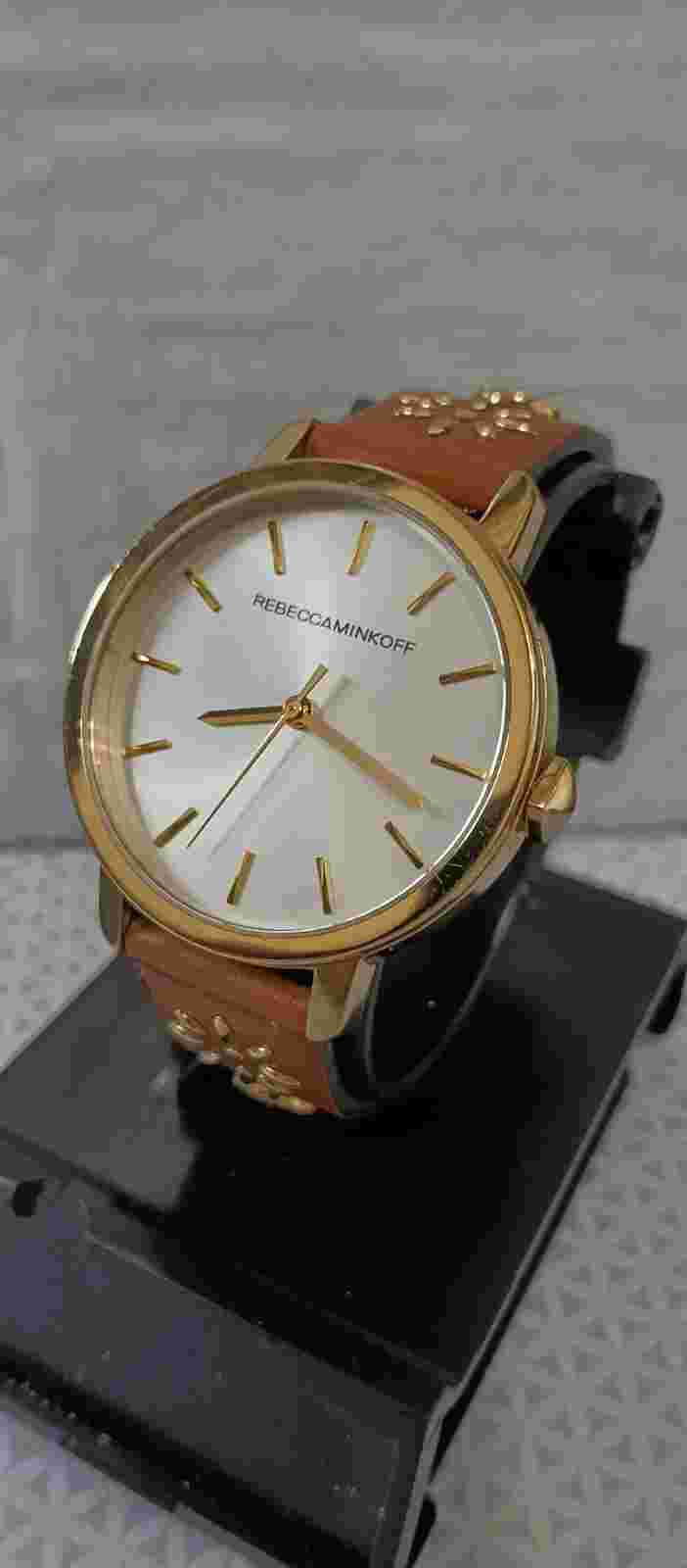 REBECCA MINKOFF Women's Watch Gold Tone Quartz Leather 36 mm