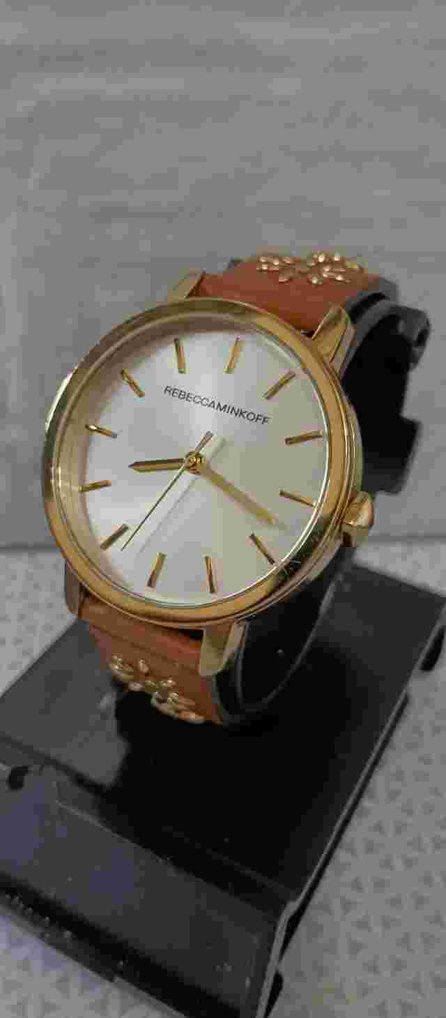 REBECCA MINKOFF Women's Watch Gold Tone Quartz Leather 36 mm