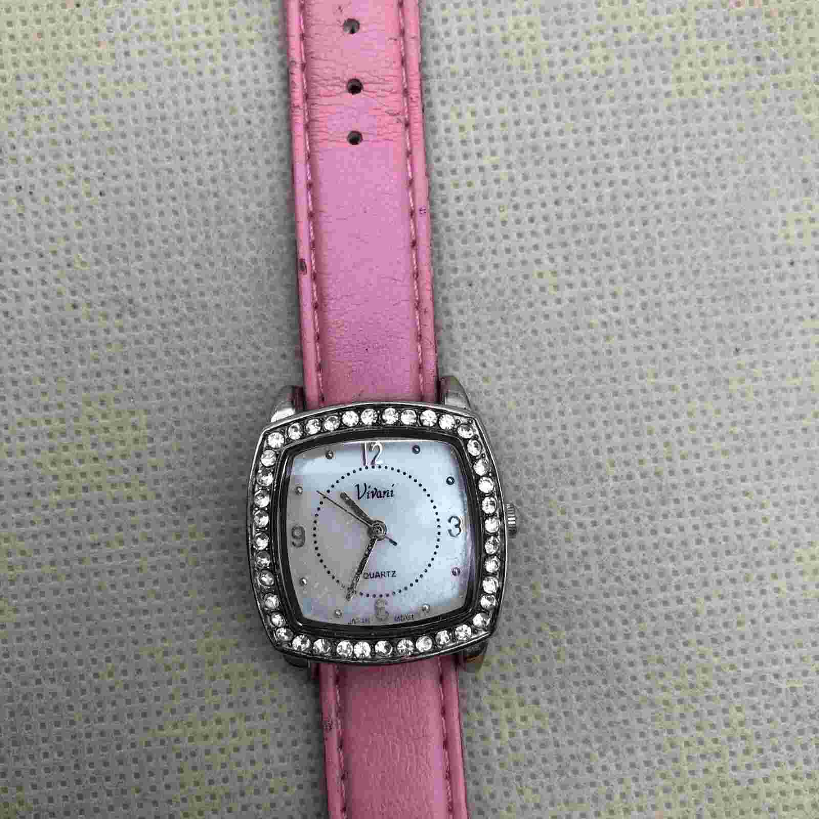 Vivani Women's Watch Square Face White w/Pink Band Tested New-Battery