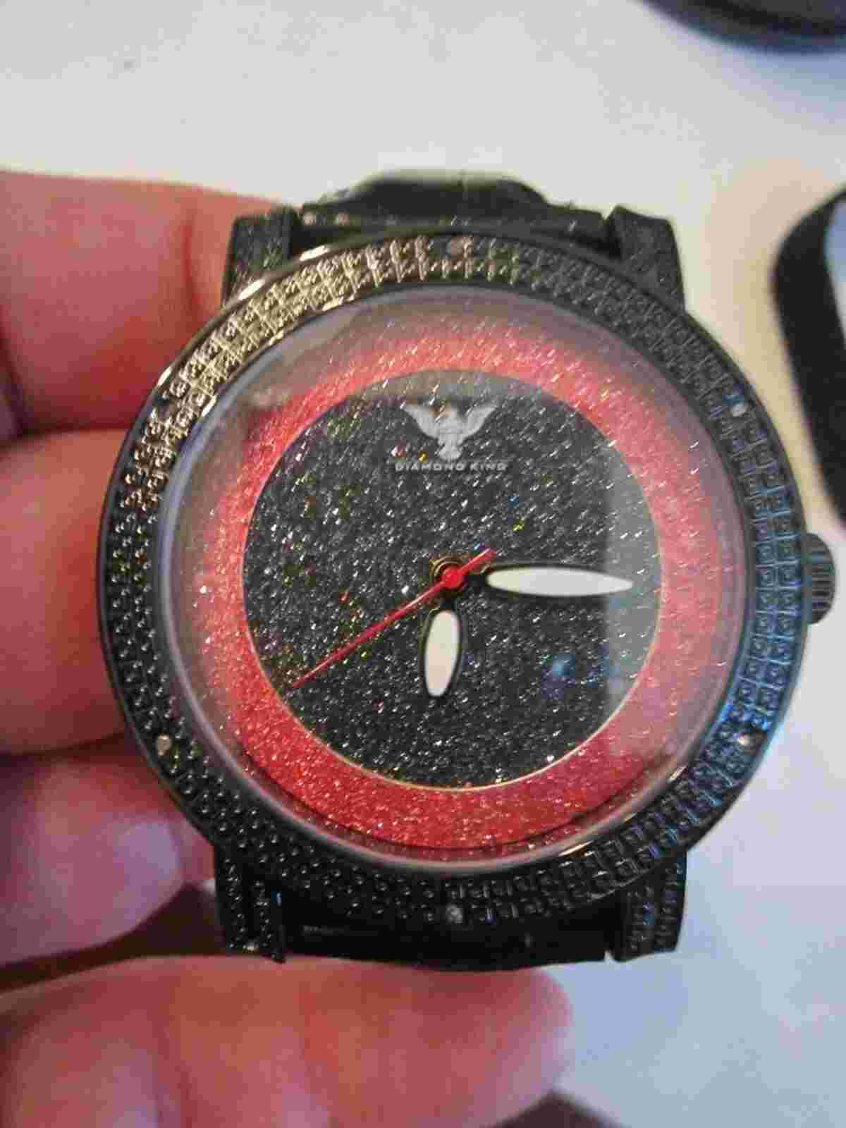 DIAMOND KING WATCH 6 AUTHENTIC DIAMONDS ON BEZEL DK-16B1 EXTRA BAND 50mm CASE