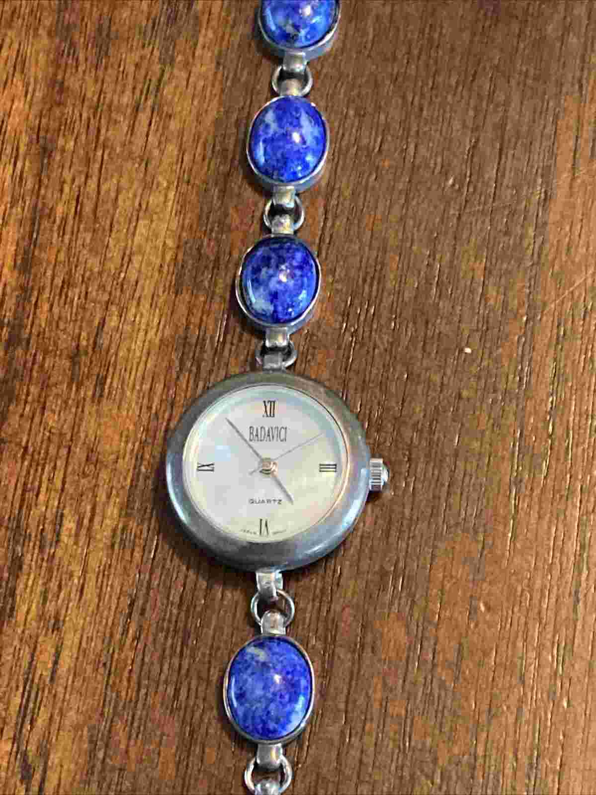 WTG Native American Sterling Silver 925 Mother Pearl Lapis Watch Needs Battery