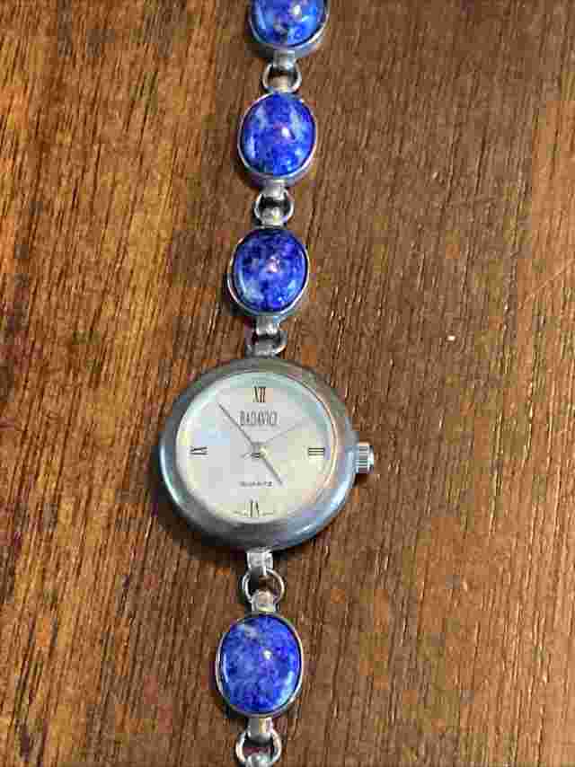 WTG Native American Sterling Silver 925 Mother Pearl Lapis Watch Needs Battery