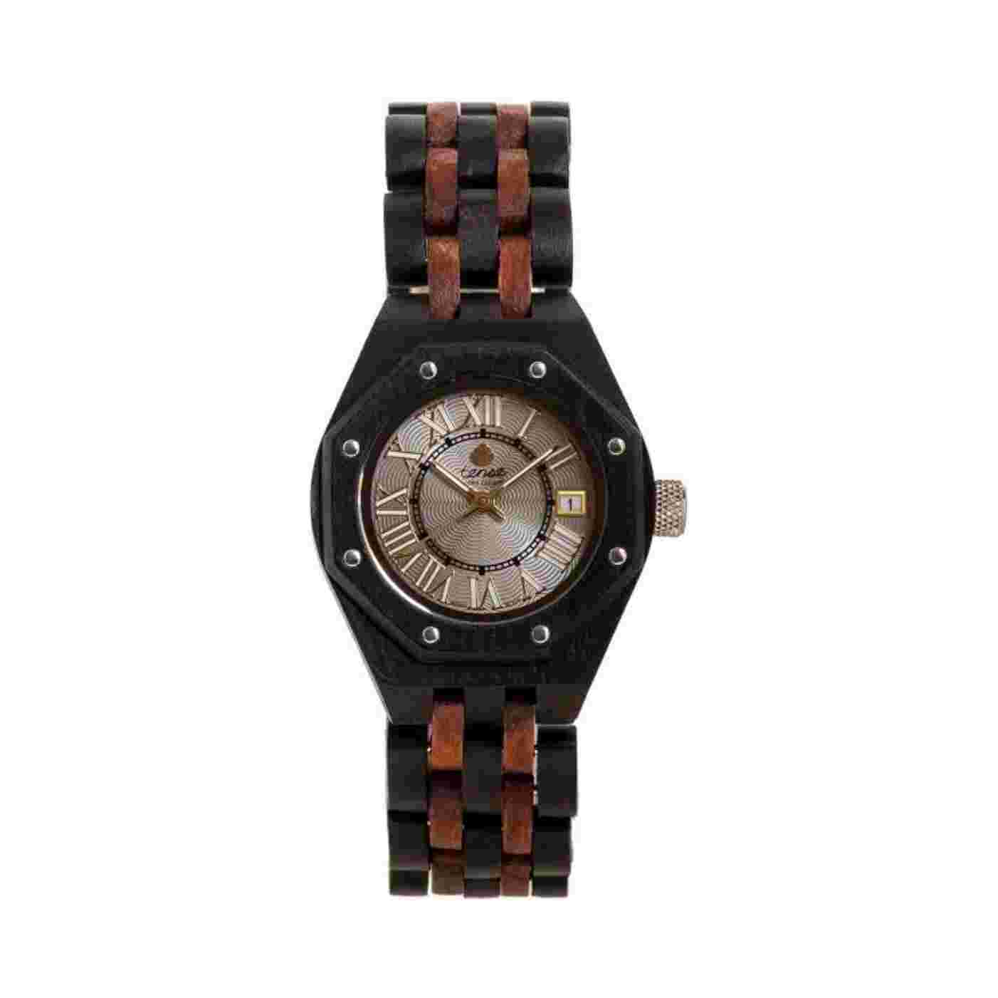 Tense Wood Mini Oregon Mens Wood Case Bracelet Silver Dial Dark Watch - M5800DR