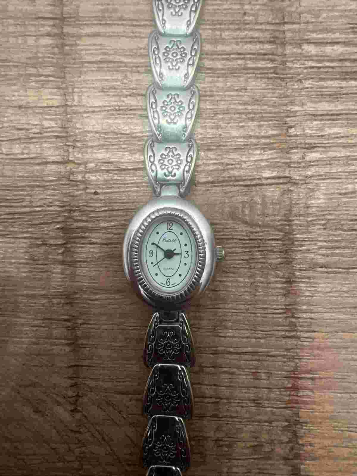 Vintage Women’s Route 66 Watch Silver Tone With Designs All Over  UNTESTED