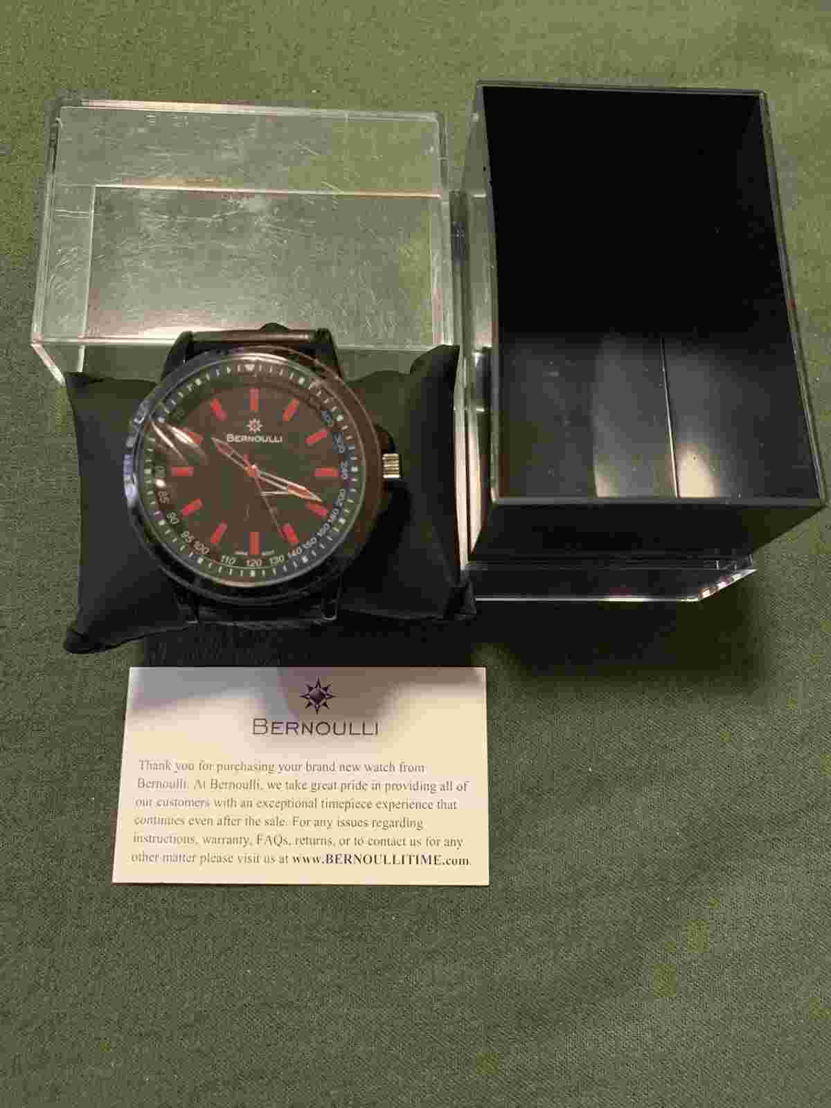 NEW Bernoulli 9800 Men's Griffin Textured Jet Black Silicone Red Dial Watch 48mm
