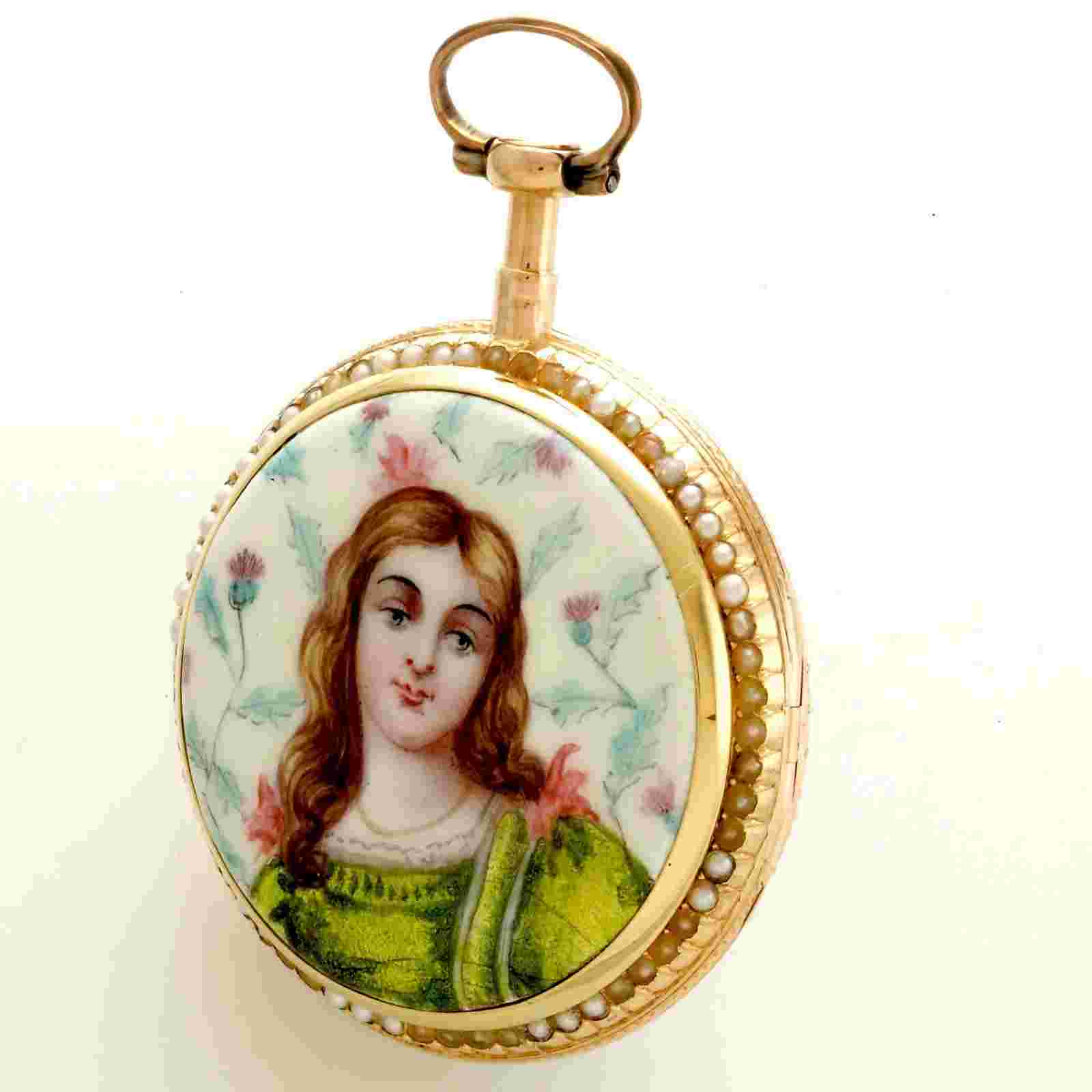 ANTIQUE GOLD VERGE FUSEE SWISS POCKET WATCH CA1778 | ENAMEL ROMAN MELLY & ROUX