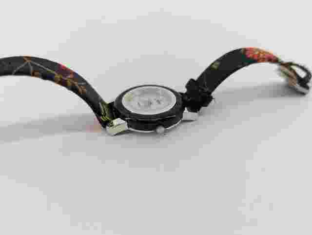 ARIA BLACK MARBLE STYLE Bezel, Black satin floral band stainless steel watch