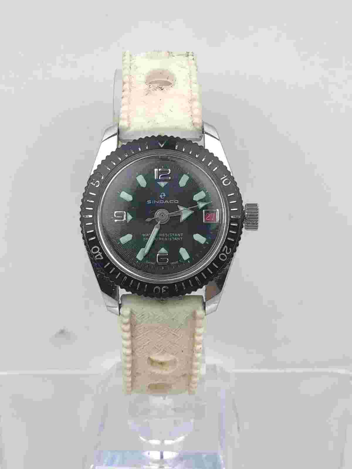 Vintage Womens 1960s Sindaco Divers Watch 16MM White Rubber Band