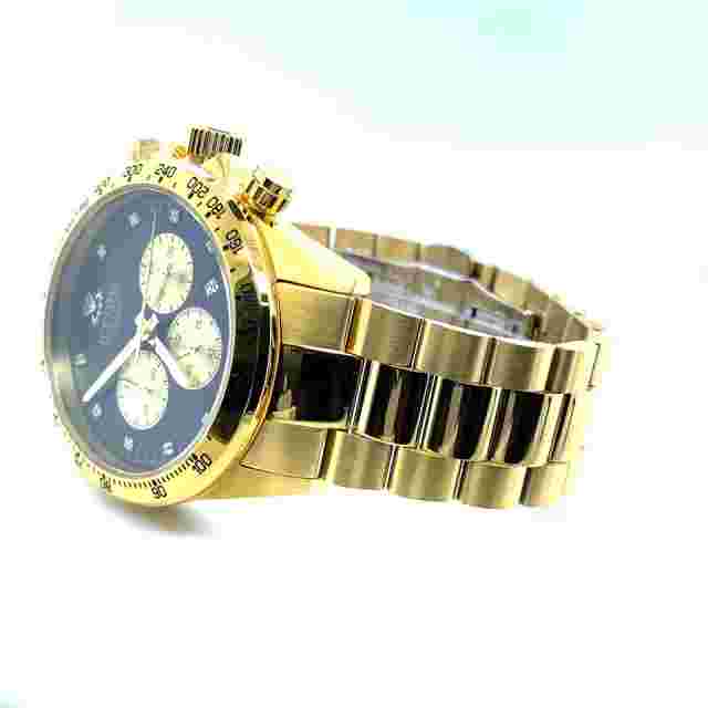 IceTime Cosmo 41mm Men Yellow Gold Steel Watch Black Dial Iced 0.10ct Diamonds