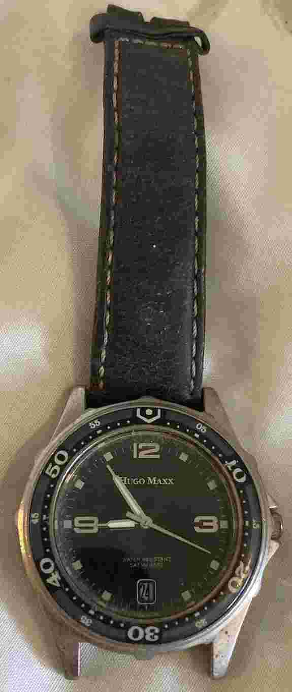 VTG Hugo Maxx Watch Stainless Date PARTS/REPAIR ONLY Japan Movement - AS IS