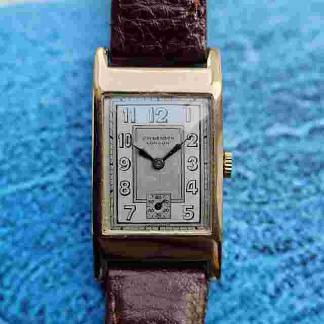 Vintage 9k Solid Gold J W Benson Tank Men's Watch