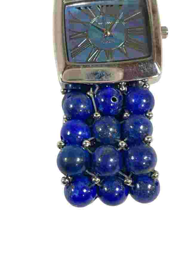 Genuine Beaded Lapis Stretchable Watch Bracelet Abalone face Gem Essence New Bat