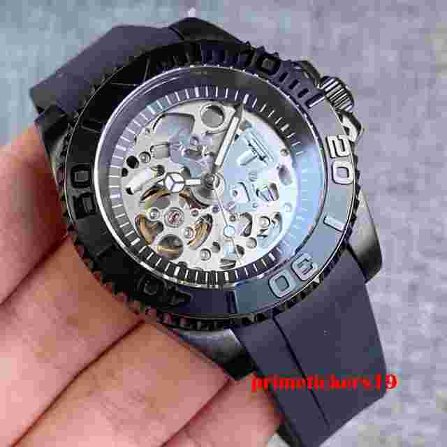 NH70 Skeleton Black 40mm Men Automatic Watch Sapphire Hollow Dial Ceramic Bezel