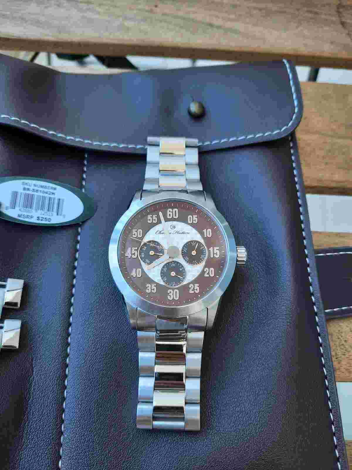 Charles Hutton Crewe Oxblood Red Rose Gold Accents VH63 Multifunction Quartz SS