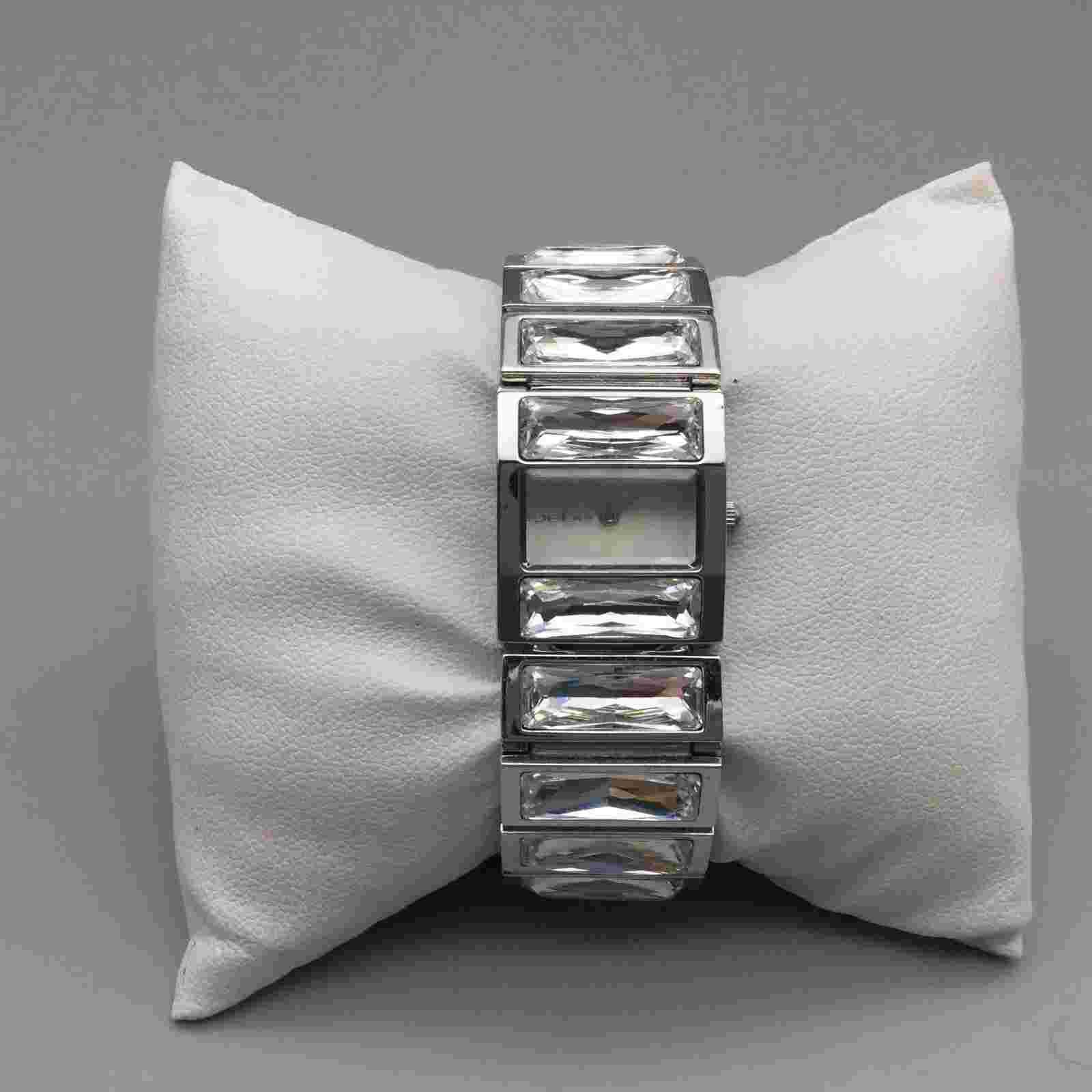 Bebe Watch Women 19mm Silver Tone MOP Bling Crystals HB8259 New Battery 6"