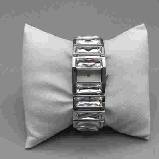 Bebe Watch Women 19mm Silver Tone MOP Bling Crystals HB8259 New Battery 6"