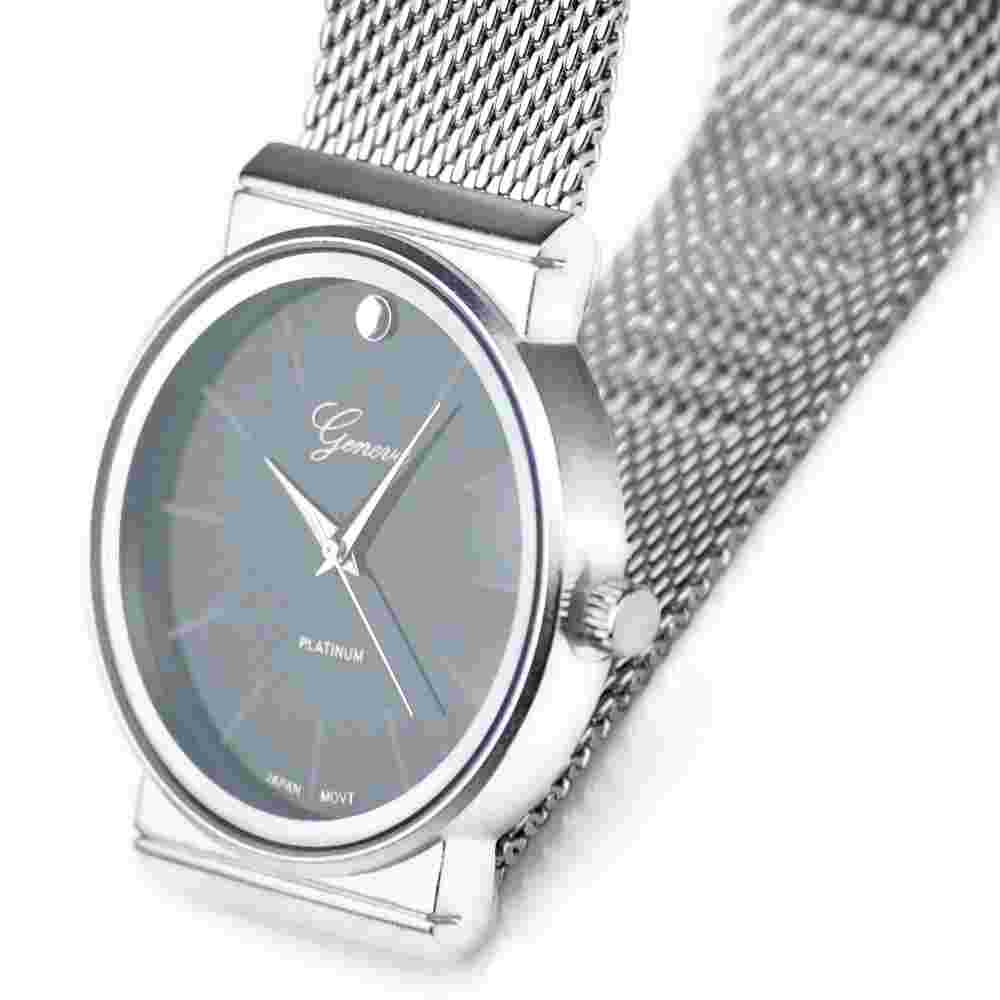 Men's Flat Band Hip Hop Watch Silver & Black Face Analog Geneva Platinum 9"