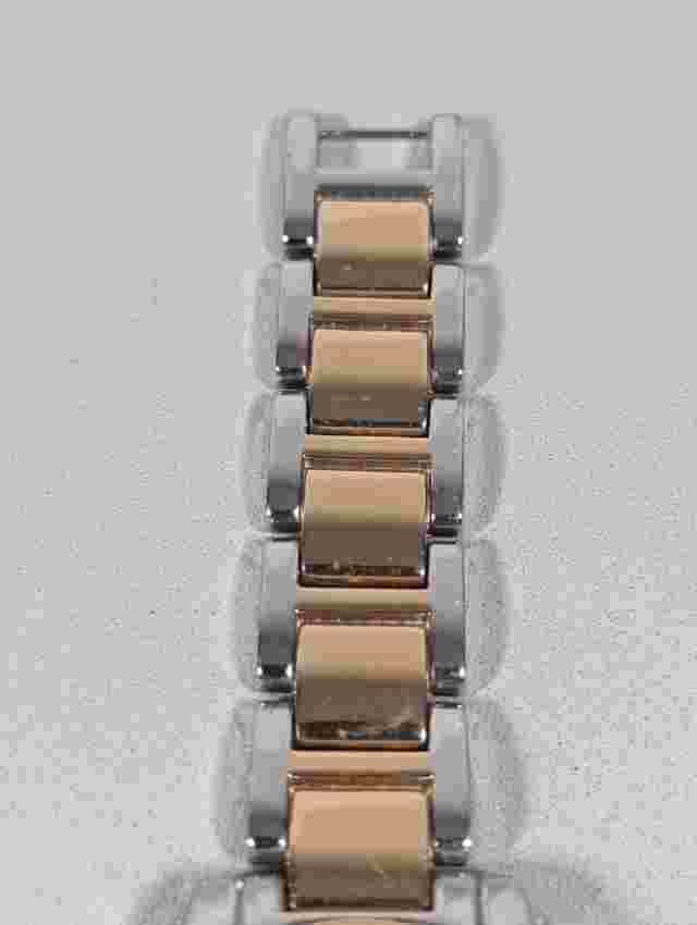 NYC White Pearlized Dial Crystal Accent Round Silver Tone Case Twotone Bnd Watch