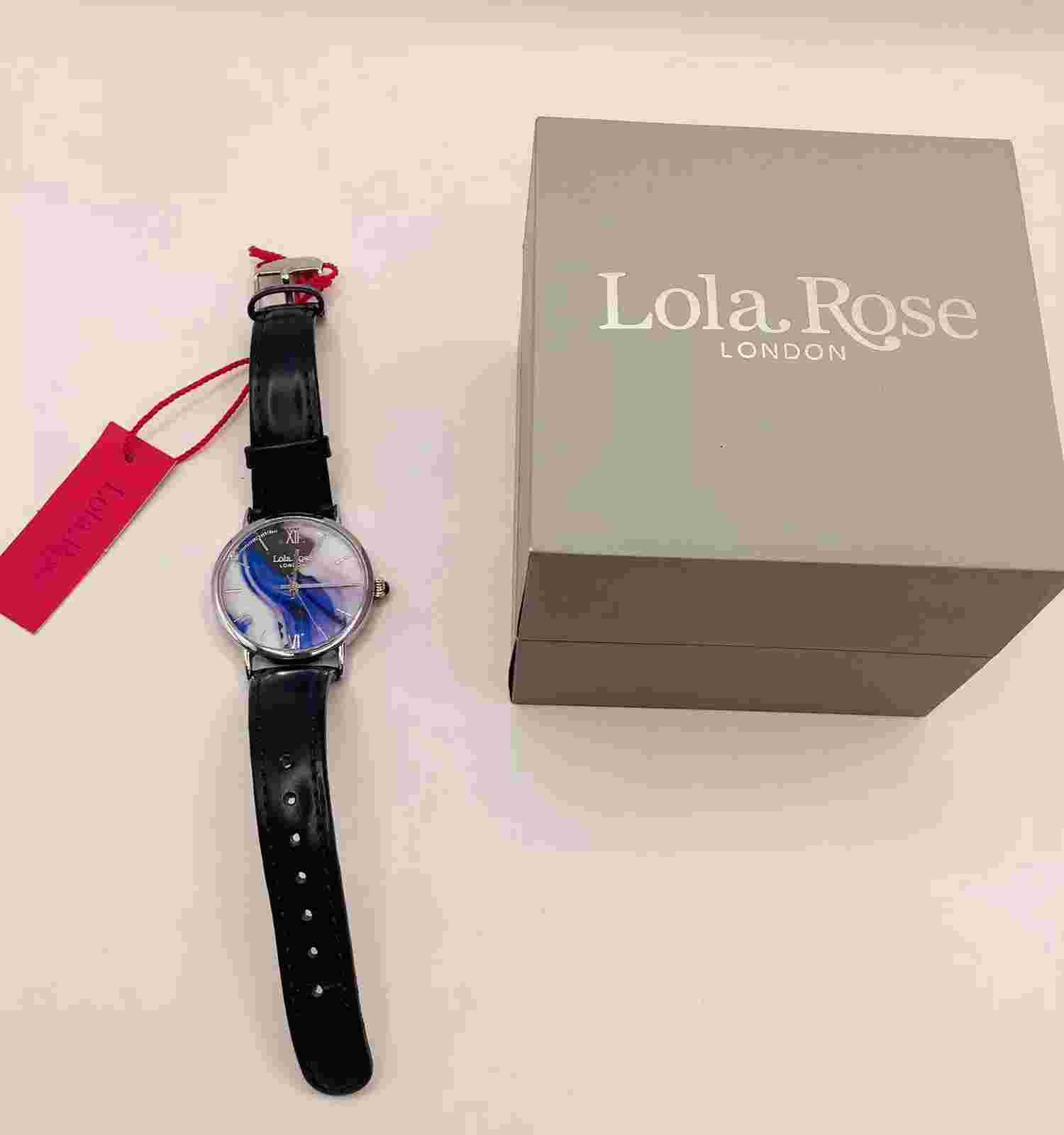 Ladies Lola Rose Watch- Round Silver 40mm Case Blue Leather Strap 12hr Analogue