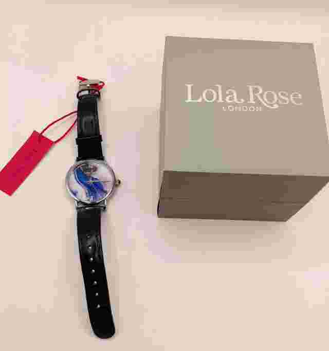 Ladies Lola Rose Watch- Round Silver 40mm Case Blue Leather Strap 12hr Analogue