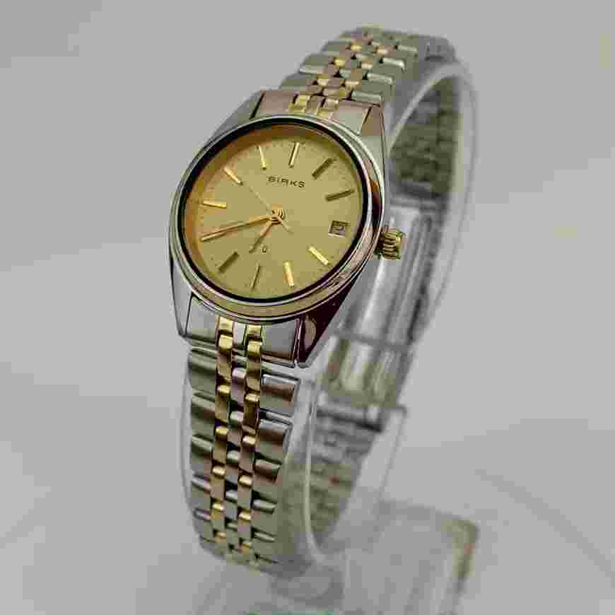 Vintage Birks Ladies Watch Quartz Dual Tone Silver Gold Bracelet W. Germany EUC