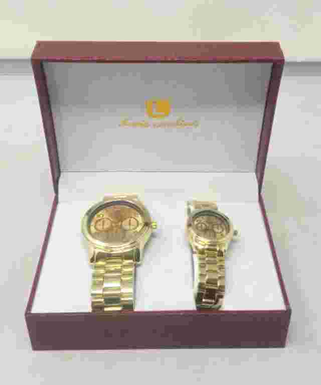 LUIS CARDINI HIS & HER SET OF WATCHES – WATER RESISTANT, GOLD TONE FINISH