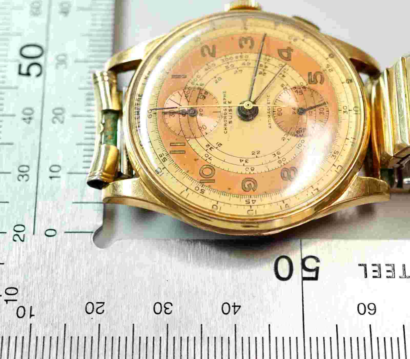 Vtg 18K Gold Watch 17 Jewels Chronograph Suisse Telemetre Robot Watch Co AS IS