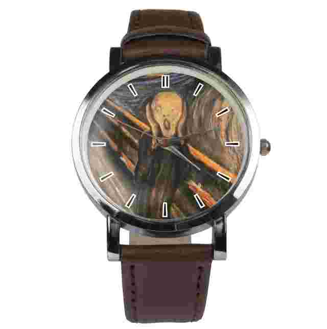 The Scream by Edvard Munch painting wristwatch. Black or brown strap
