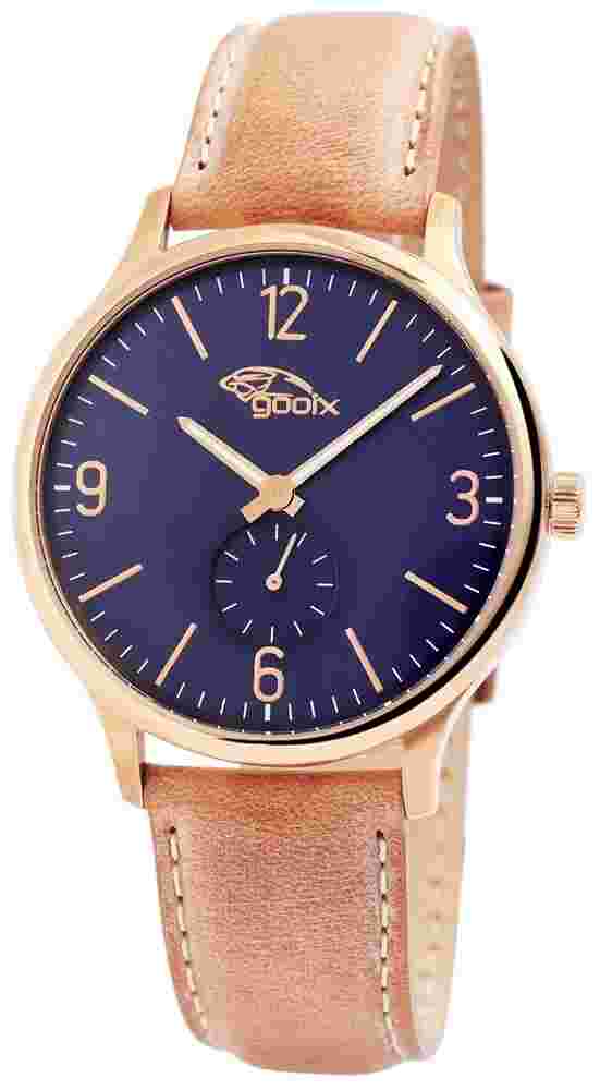 Men's Watch Wristwatch Blue/Rose Gold/Brown Stainless Steel Leather Strap by Gooix