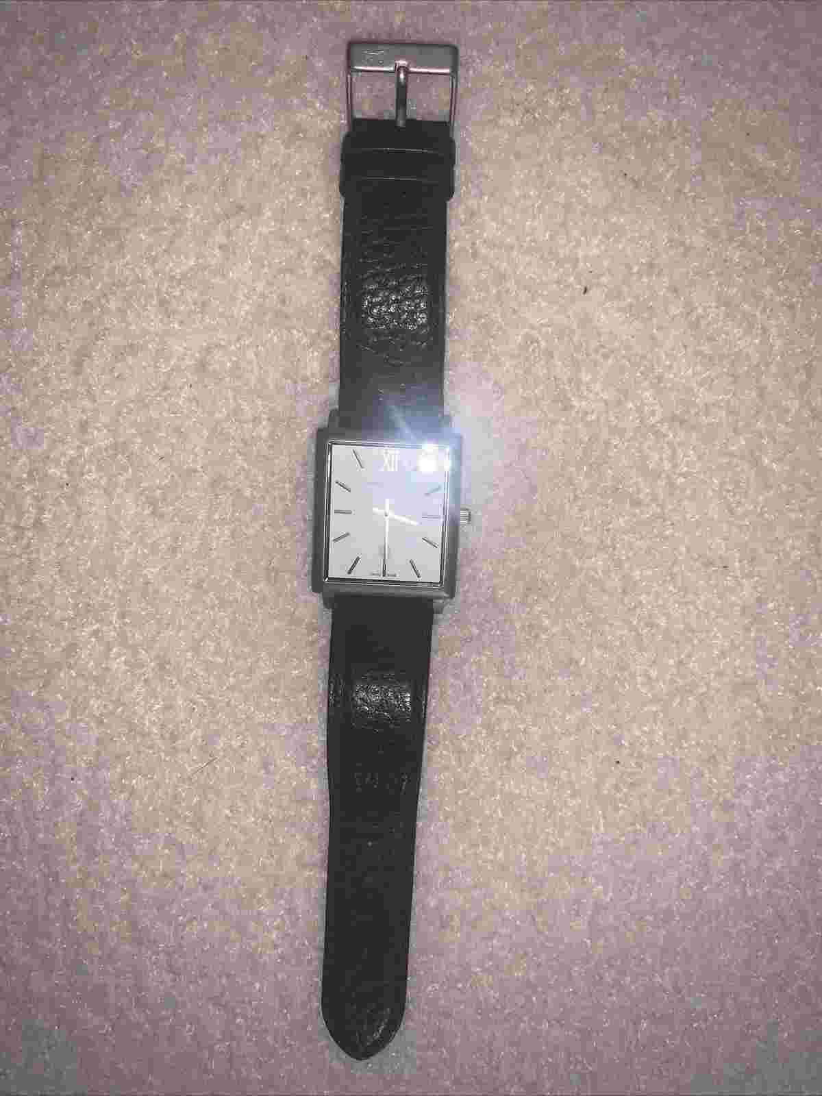 LARSSON & JENNINGS Norse black leather watch rectangle square face