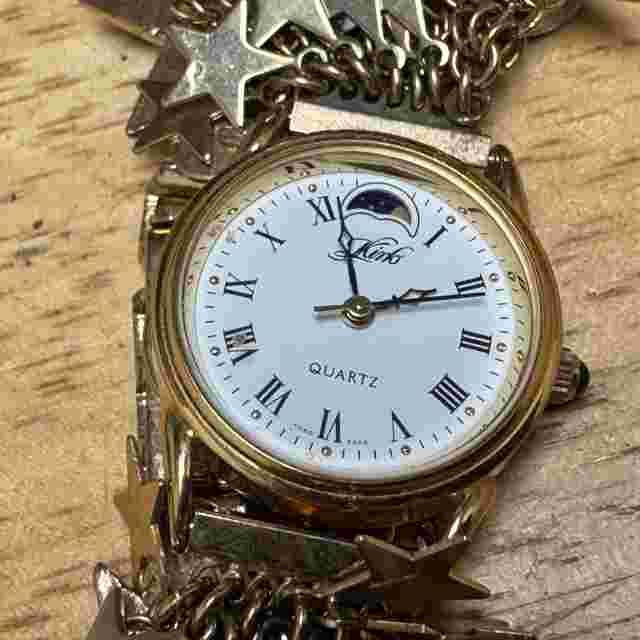 Rare Kirk Quartz Watch K46 Women Gold Tone Moon Phase Star Charms New Battery
