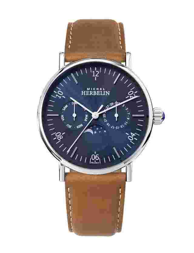 Michel Herbelin 12747AP15GO Mens Brown Leather Strap Quartz Dial Wristwatch 38mm