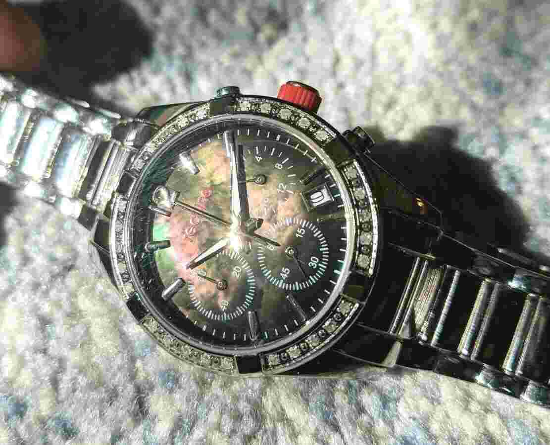 Women's REDLINE Chronograph Watch, Black Mother of Pearl, Diamonds, NEW Battery