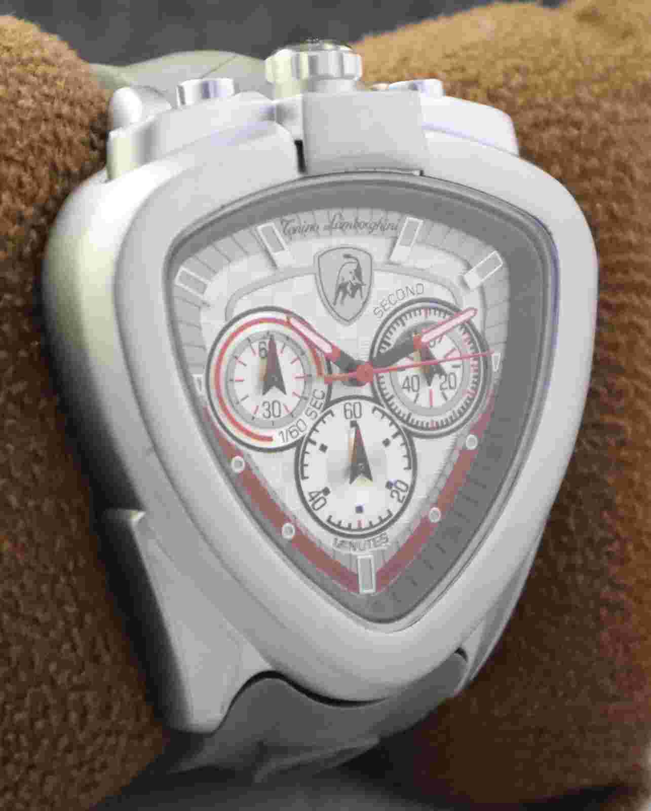 Luxury Lamborghini Chronograph White Dial Rubber Band Men Working Wristwatch