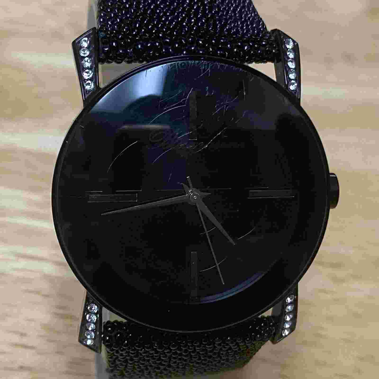 Blumarine Vera Pelle Leather 30m All Black Steel Analog Quartz Watch~New Battery