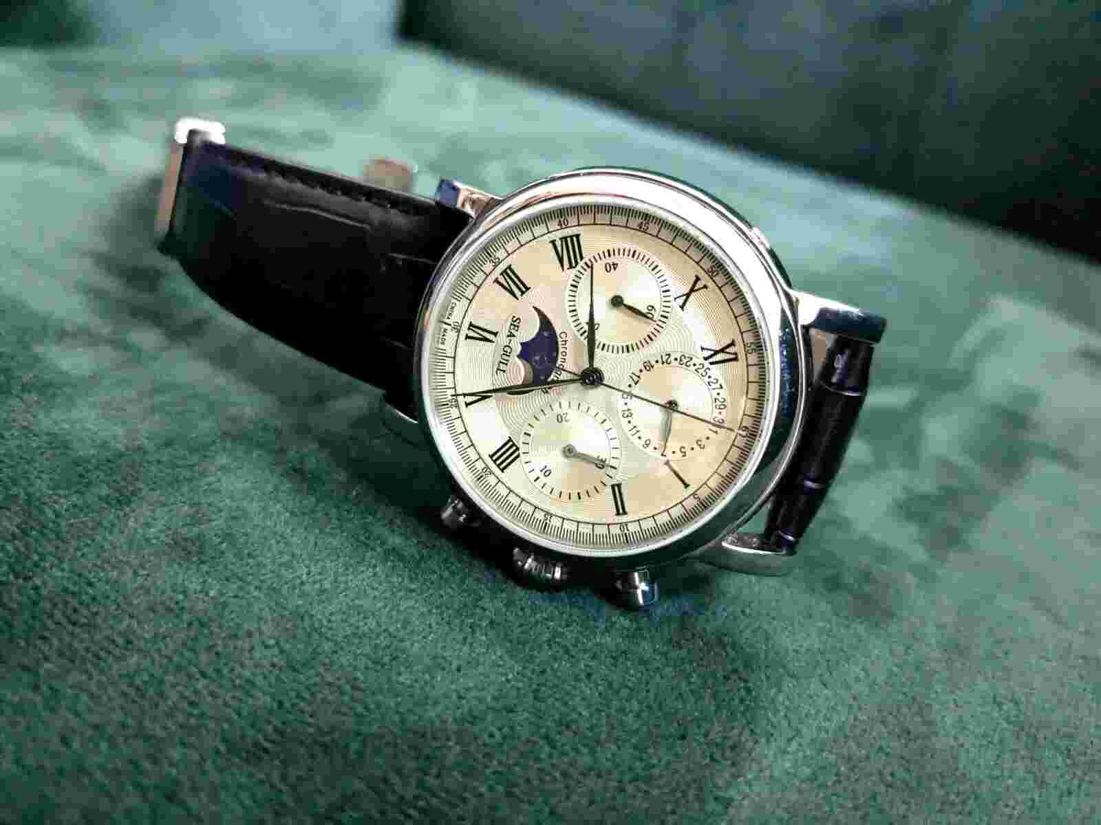 BRAND NEW Seagull 1963 Moon Phase Edition Watch, Black M199S, Transparent back