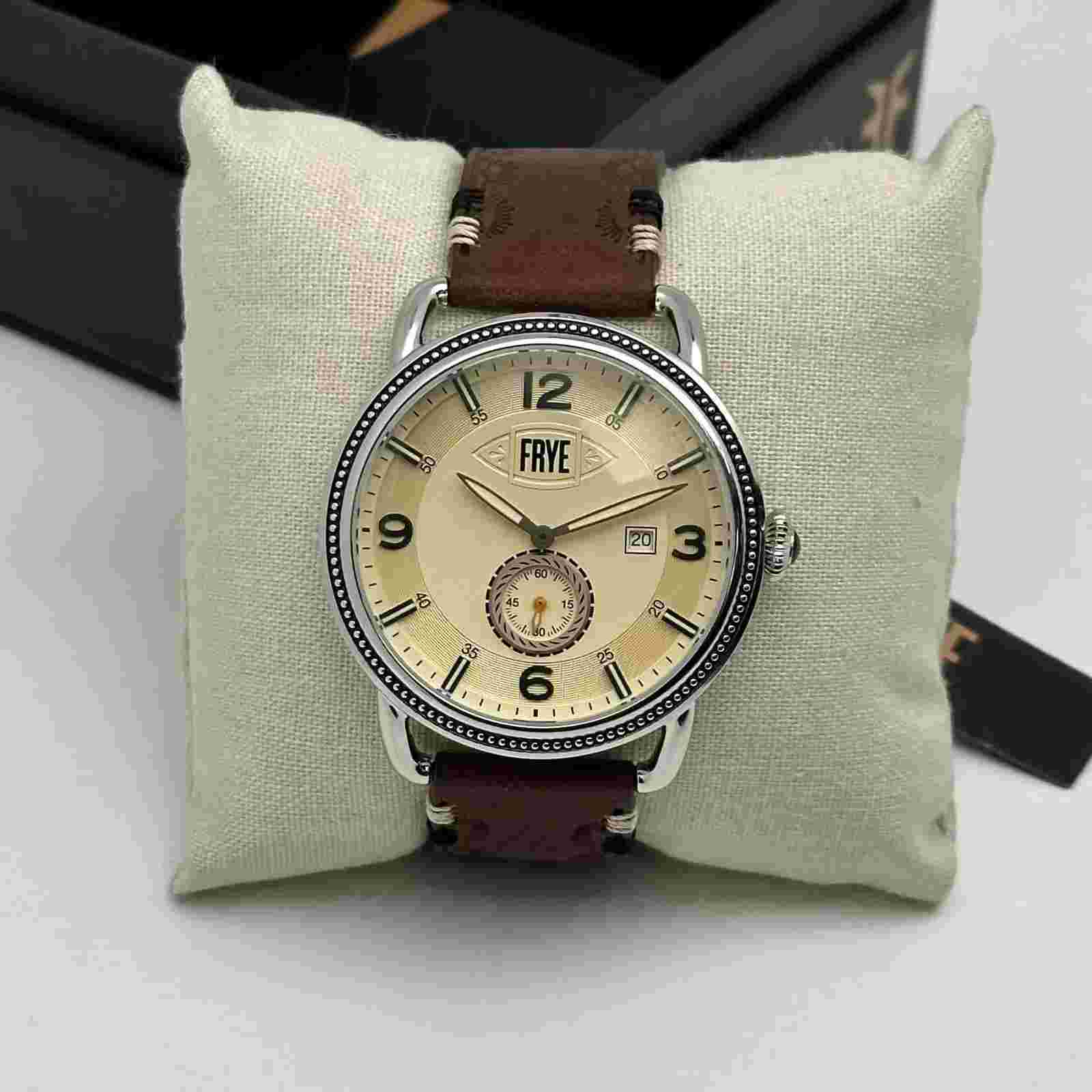Frye Weston Date 47mm Steel Cream Dial Quartz Men Watch 245687CST