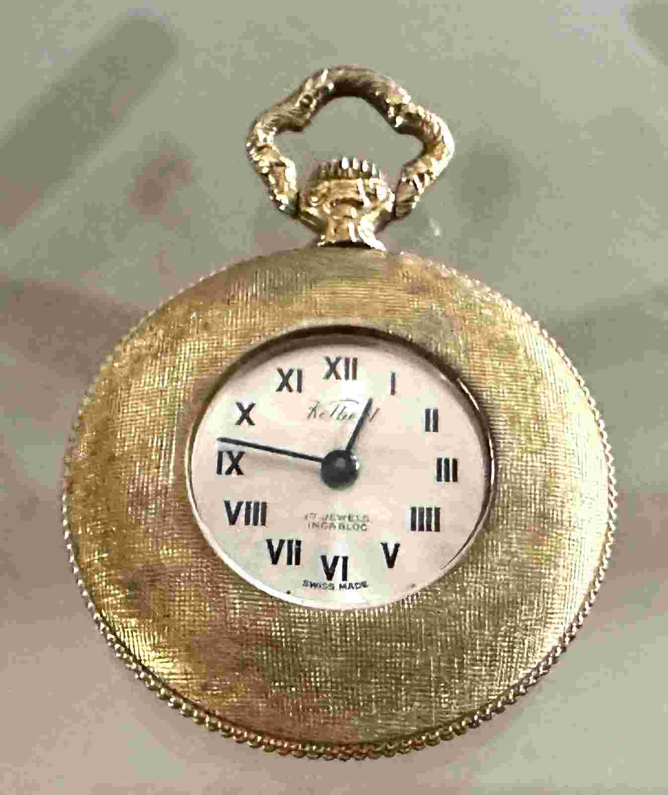 VINTAGE KELBERT 17 JEWEL GOLD VERMEIL OPEN FACE WIND UP POCKET WATCH SMALL 1.25"