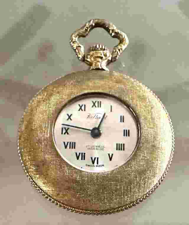 VINTAGE KELBERT 17 JEWEL GOLD VERMEIL OPEN FACE WIND UP POCKET WATCH SMALL 1.25"