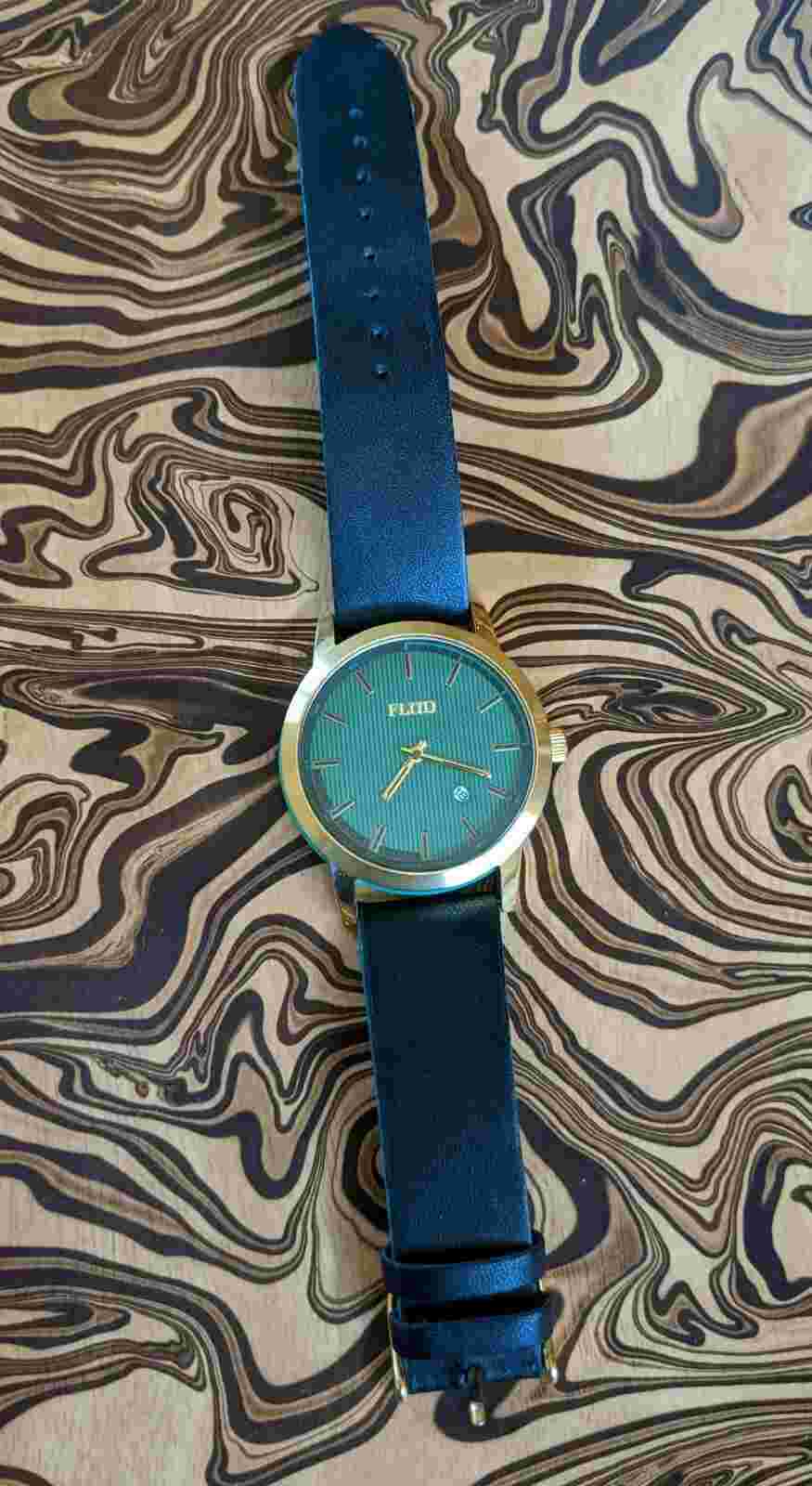 FLUD Green Face Watch, second hand, date window, stainless steel, japan mvmt