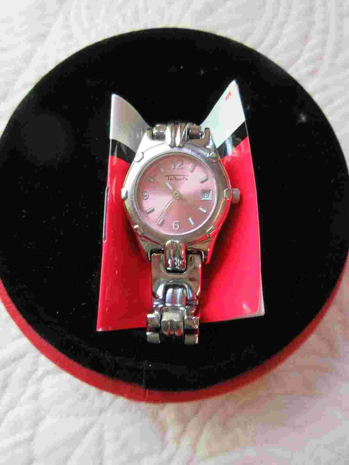 TALBOTS WATCH SILVER TONE LINK IN BOX NEW BATTERY DATE INDICATOR & SECONDS HAND