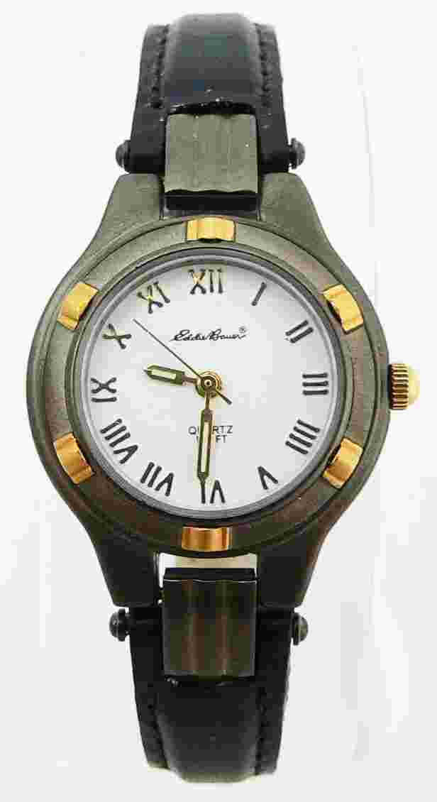 Eddie Bauer Women's White Dial Two-Tone Steel Black Strap Watch - CONVERTIBLE