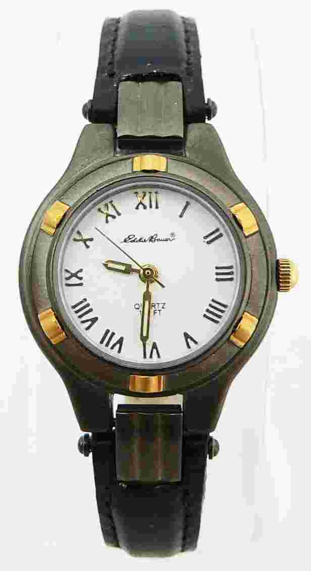 Eddie Bauer Women's White Dial Two-Tone Steel Black Strap Watch - CONVERTIBLE