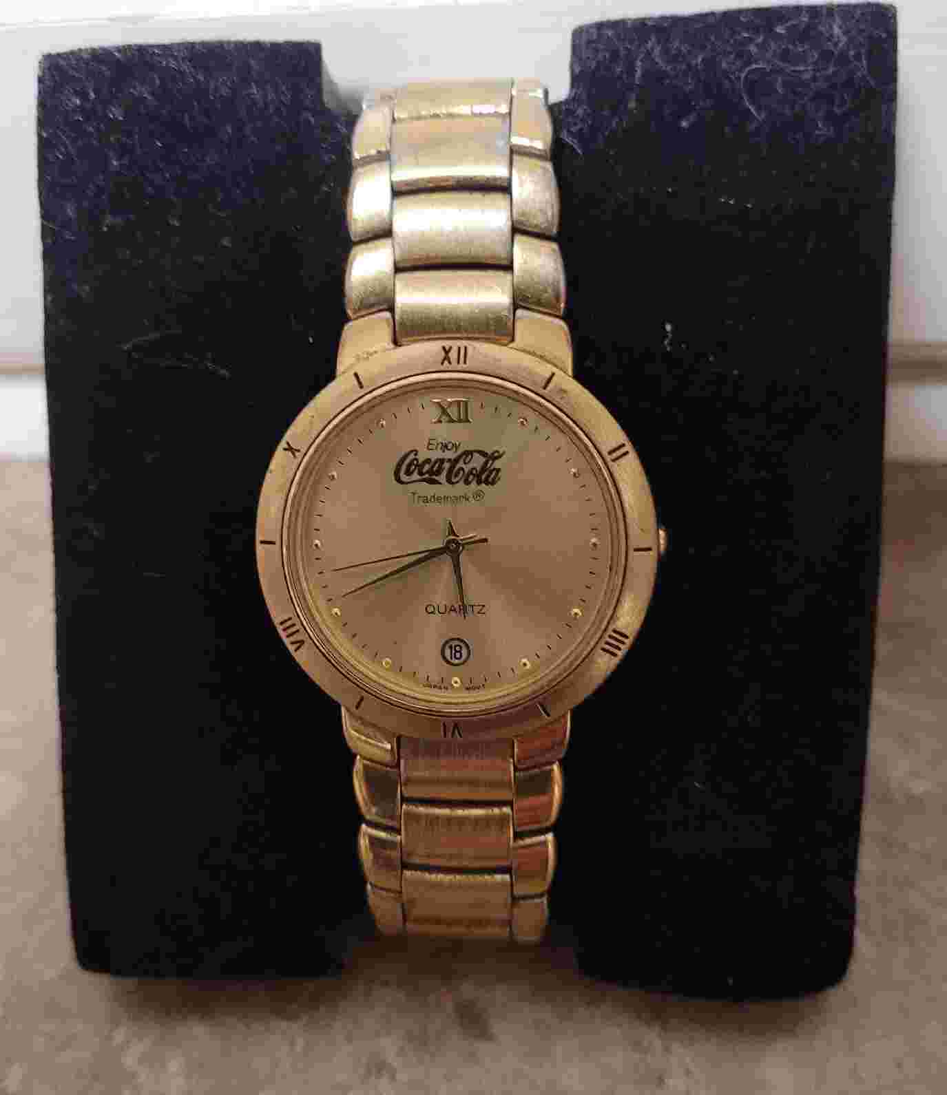Coca Cola Quartz Watch Vintage Mens Gold Tone Date Tested Works Great
