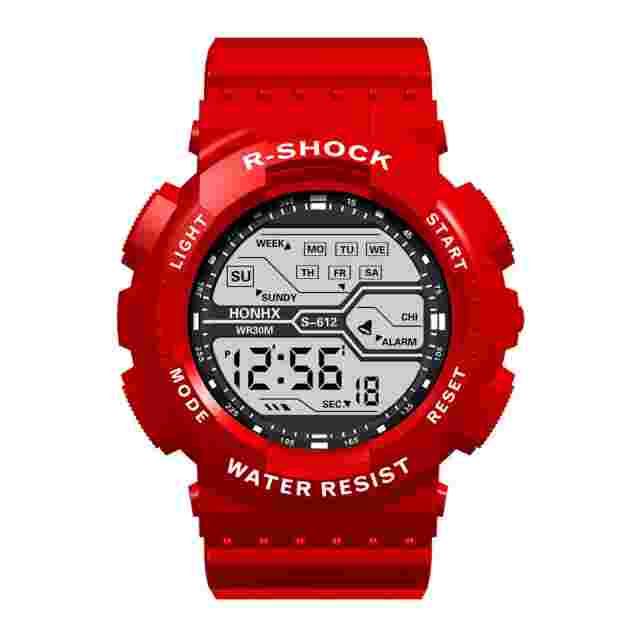 HONHX Waterproof Men Sports Electronic Watch PVC Band Digital Quartz Watch